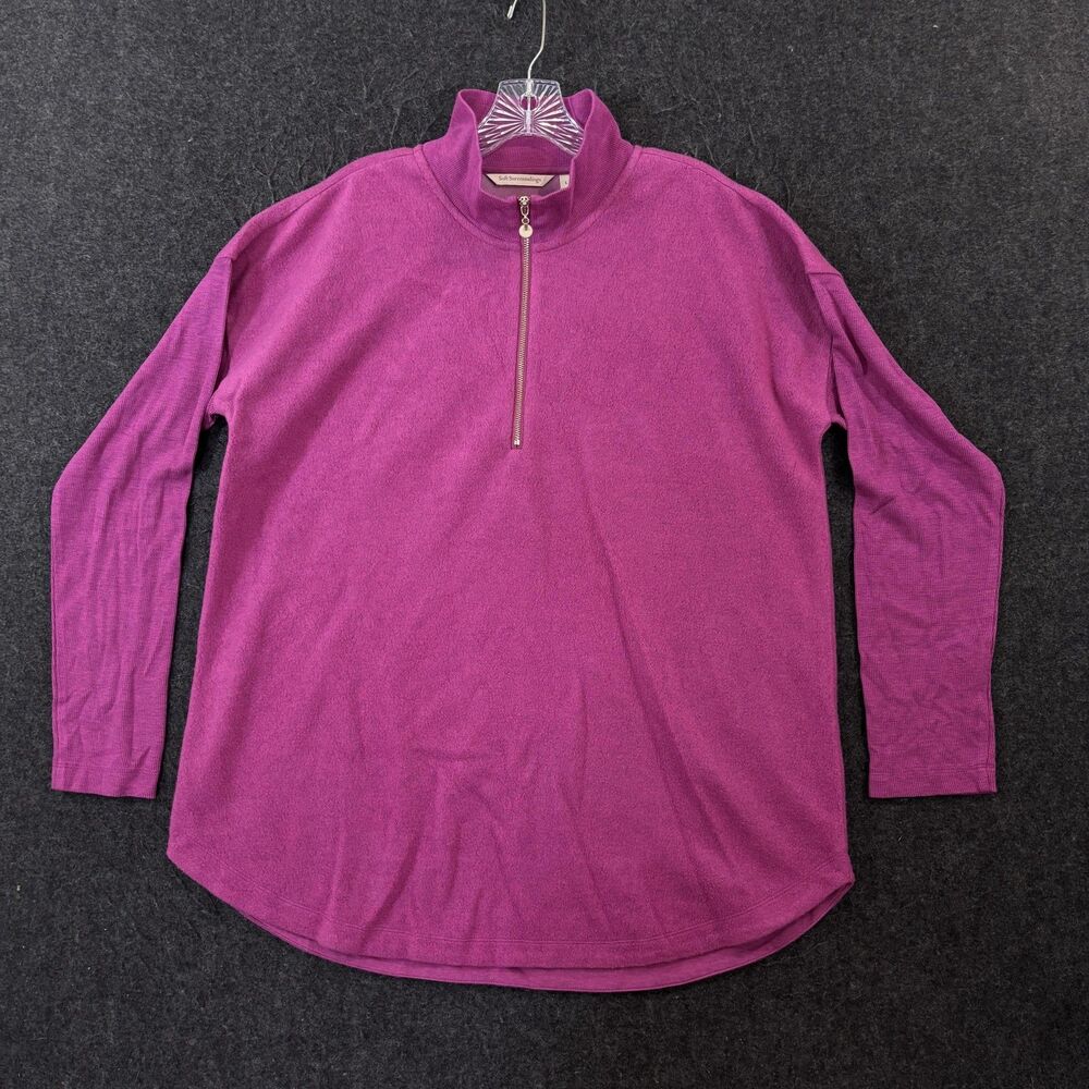 Soft Surroundings Adalyn Tunic Top Women's Large Retro Rose 1/2 Zip Fleece Knit